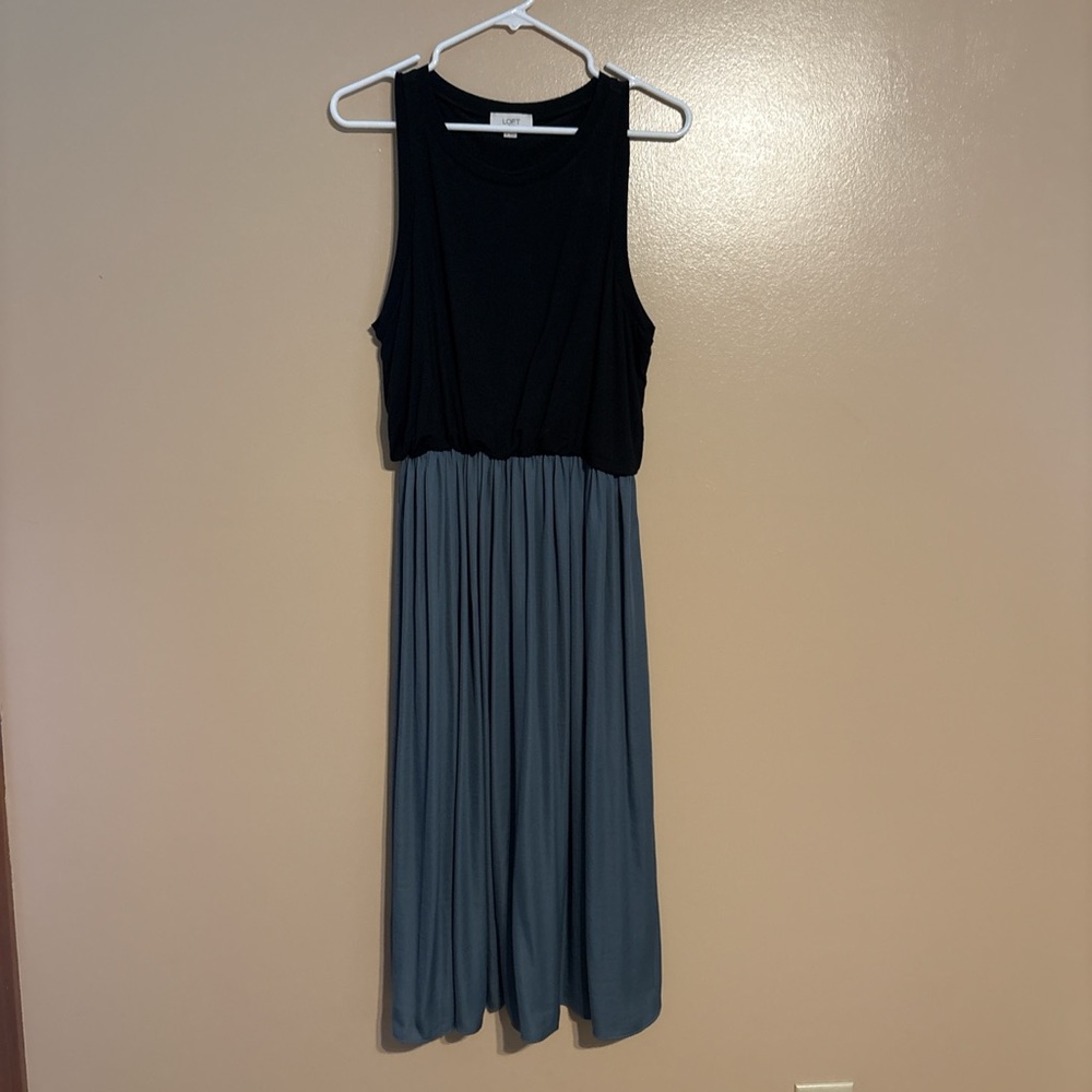 LOFT Black and Gray Midi Dress
